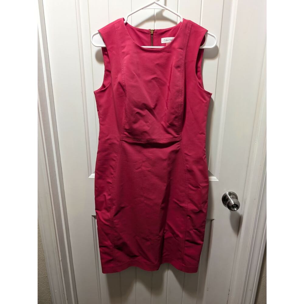 CALVIN KLEIN Womens 10 Hot Pink Scuba Style Spring Summer Cocktail Sheath Dress
